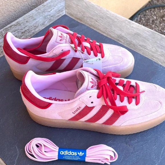 NWT: Adidas Sambae in Clear Pink and Scarlet Red - Picture 8 of 8
